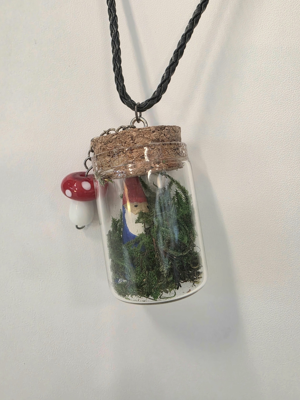 Handmade Whimsical Miniature Mushroom Gnome Terrarium Bottle Necklace
